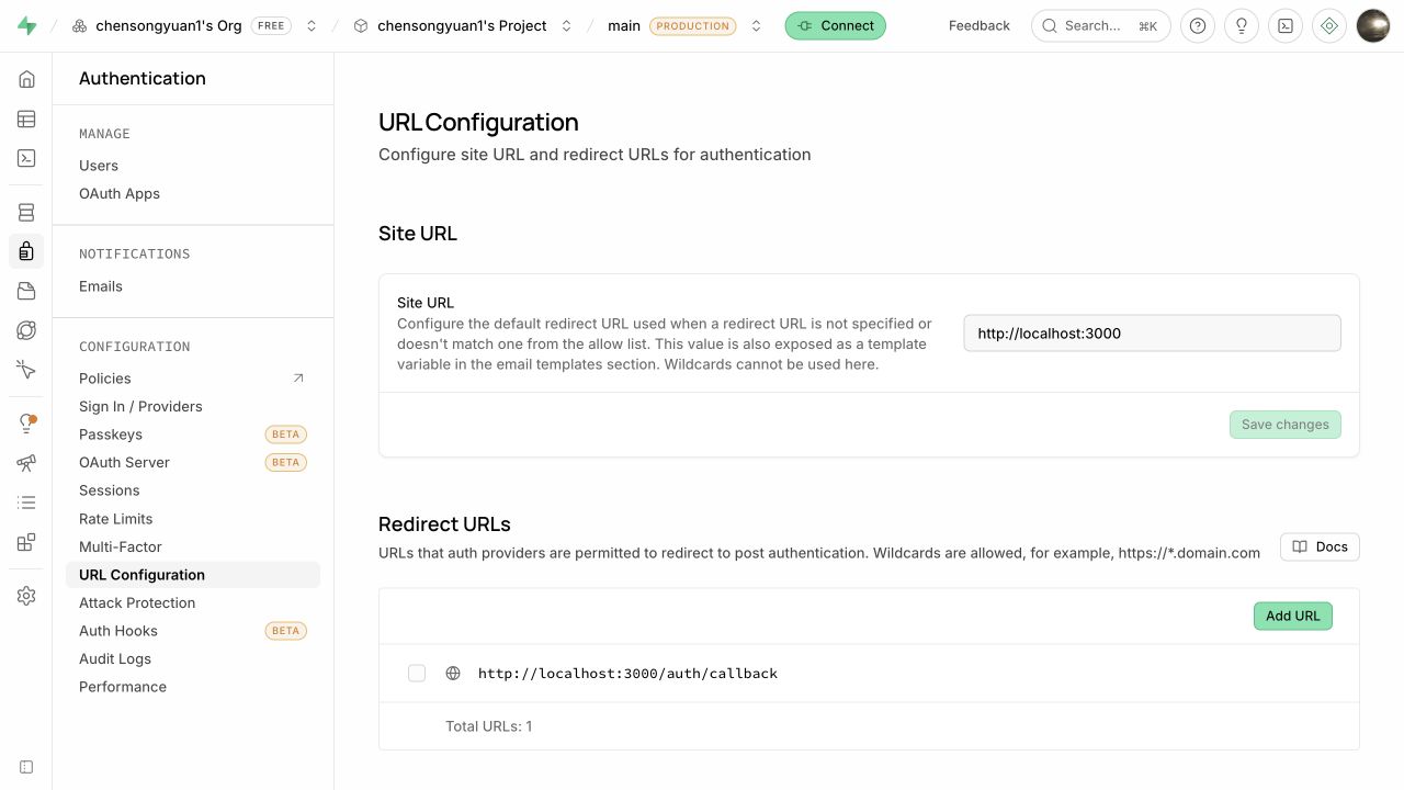 Supabase URL Configuration