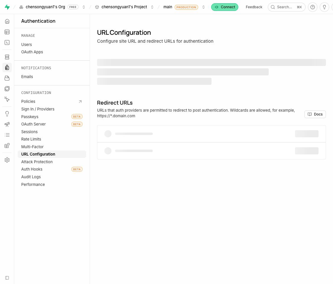 Supabase Auth URL Configuration