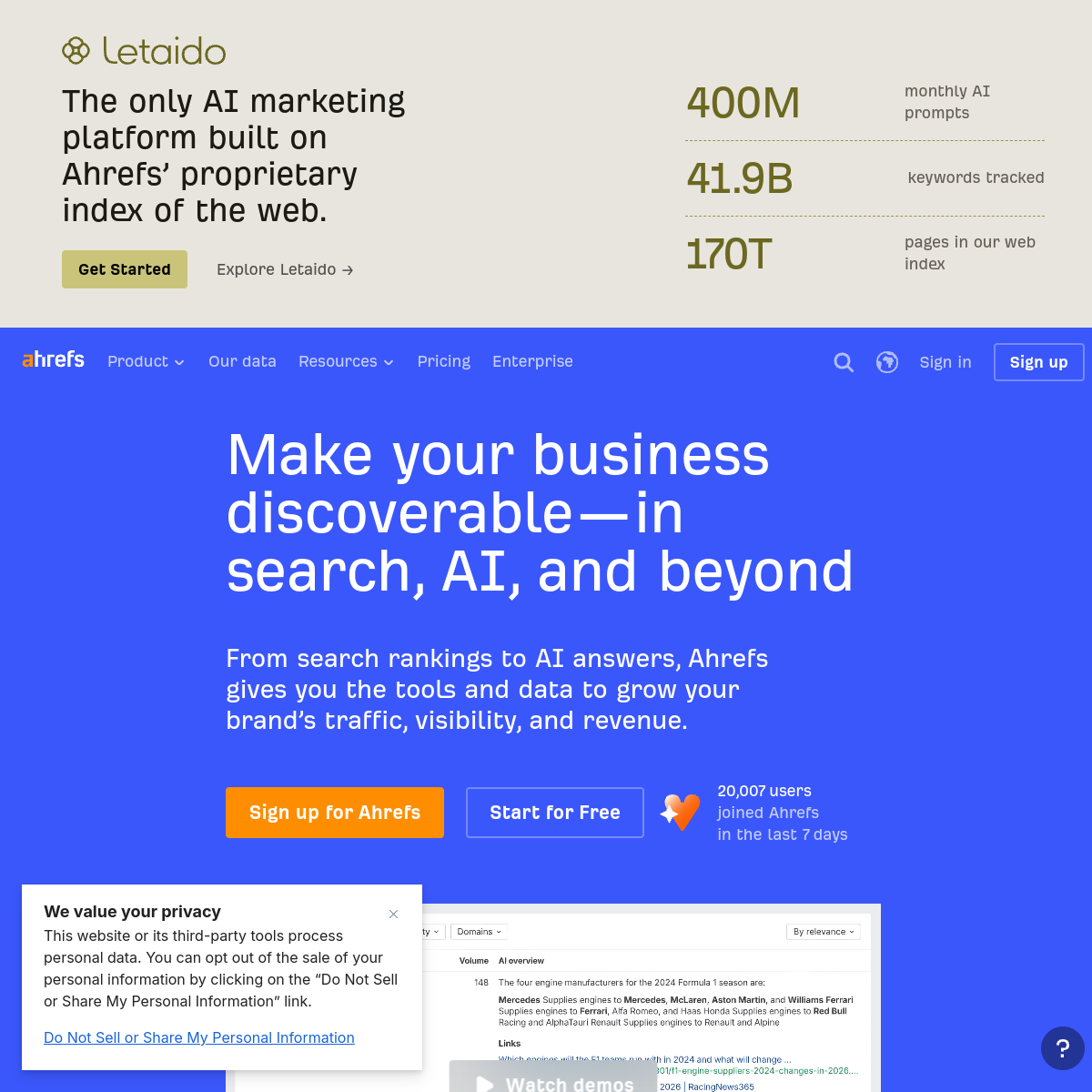 Ahrefs 官网截图