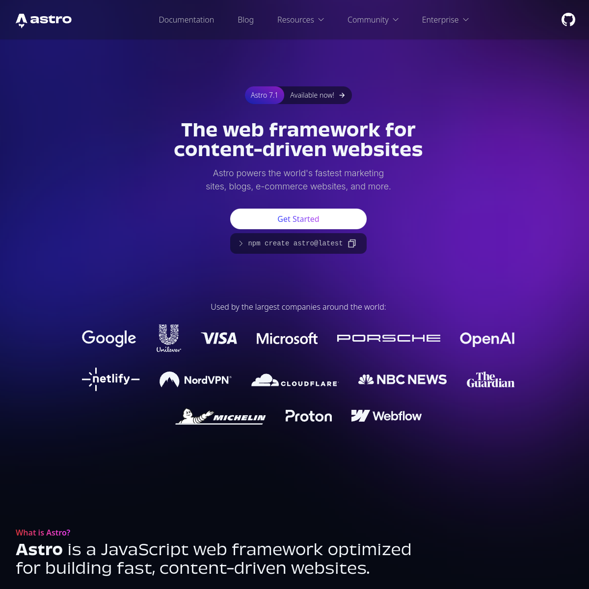 Astro 官网截图