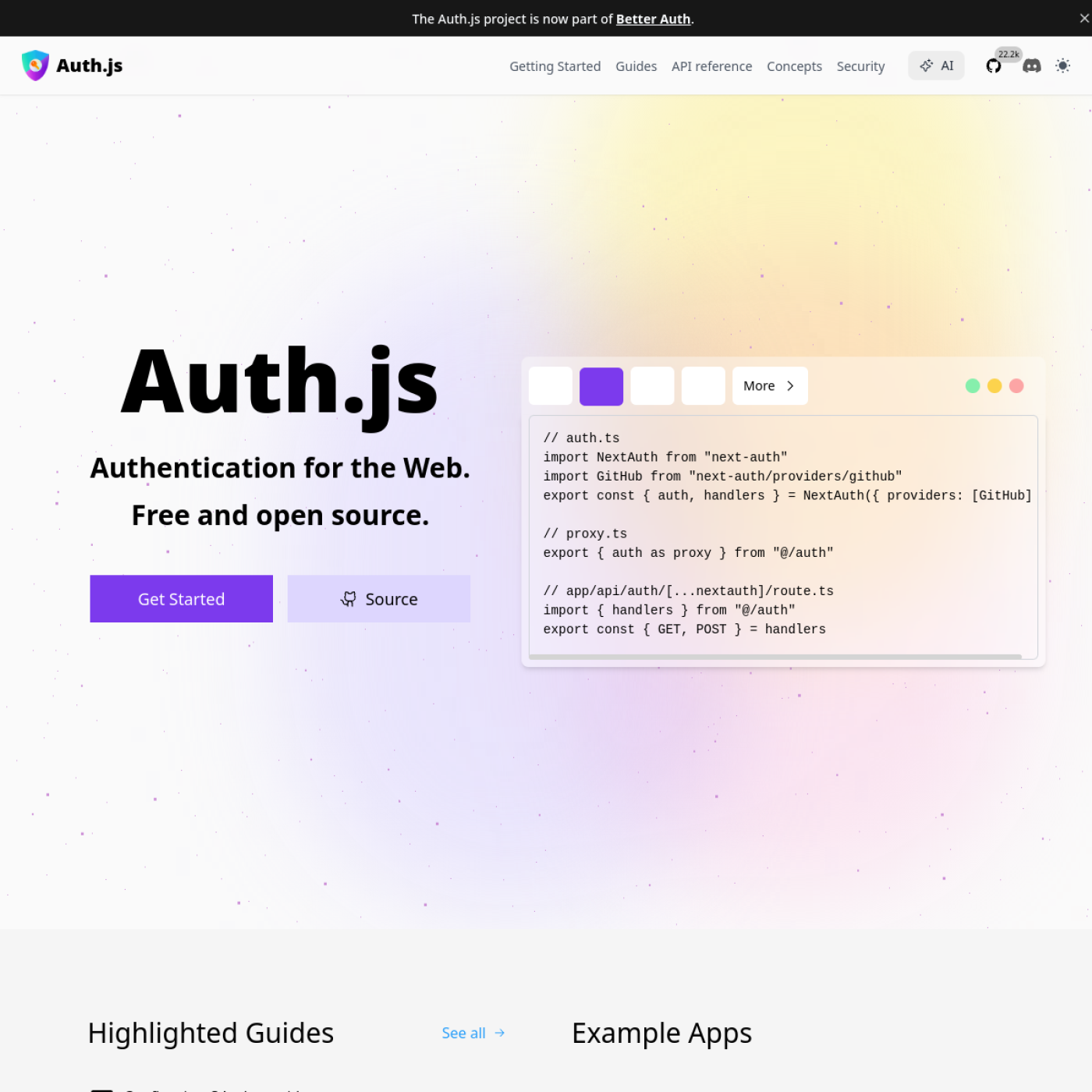 Auth.js 官网截图