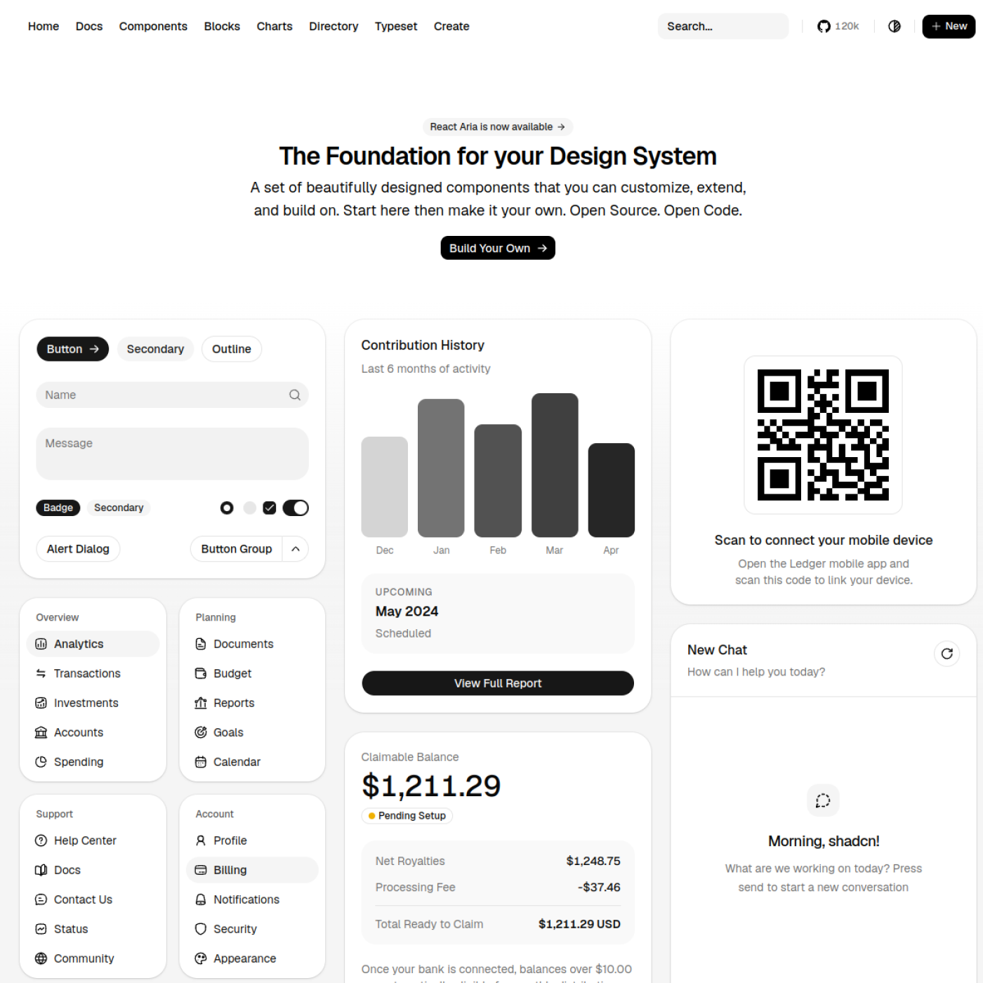 shadcn/ui 官网截图